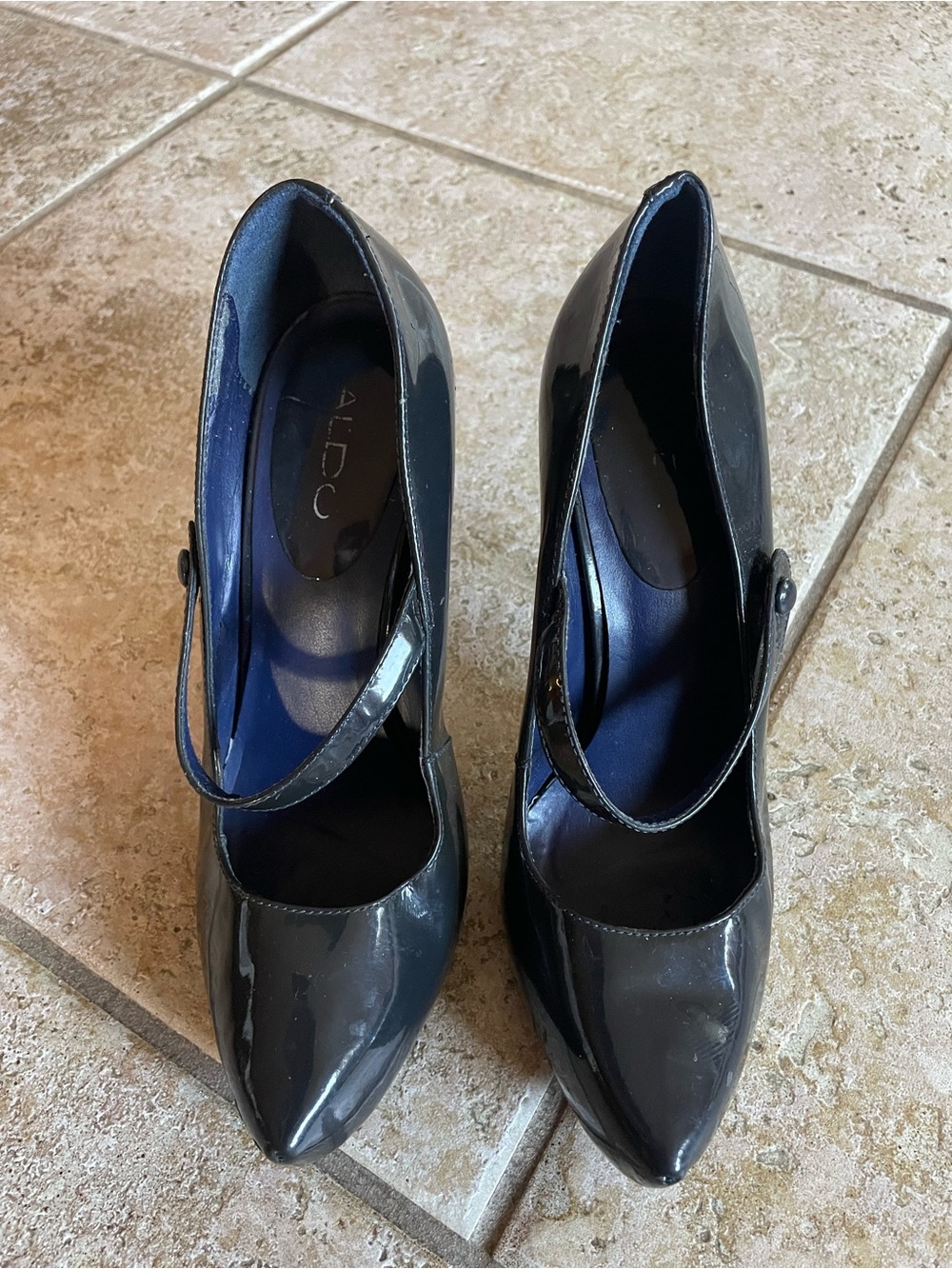 Aldo Blue Patent Pointed Mary Jane Heels